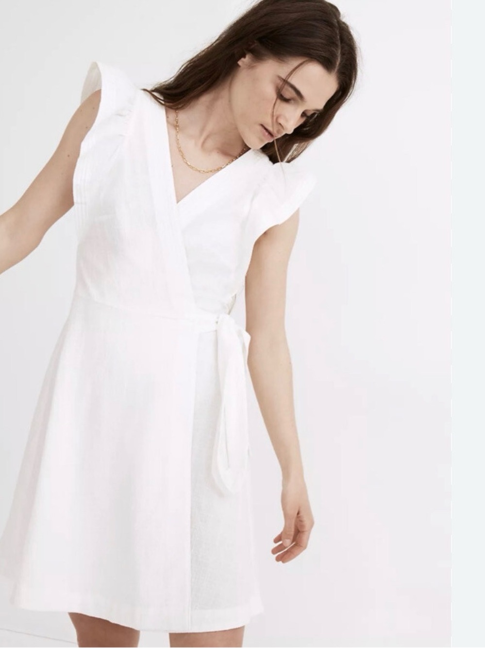 Madewell White 100% Cotton Ruffle Sleeve Wrap Mini Dress Small